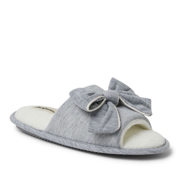 Dearfoams Gray Lydia Pajama Slide With Bow, Women’s Size Small US 5-6/ EU 36-37. - Picture 4 of 7